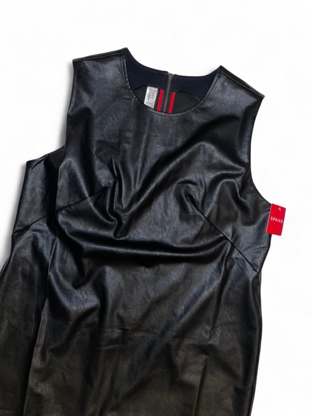 Y2K Office Siren SPANX XL Black Sleeveless Faux-Leather Midi Sheath Dress - Picture 5 of 9